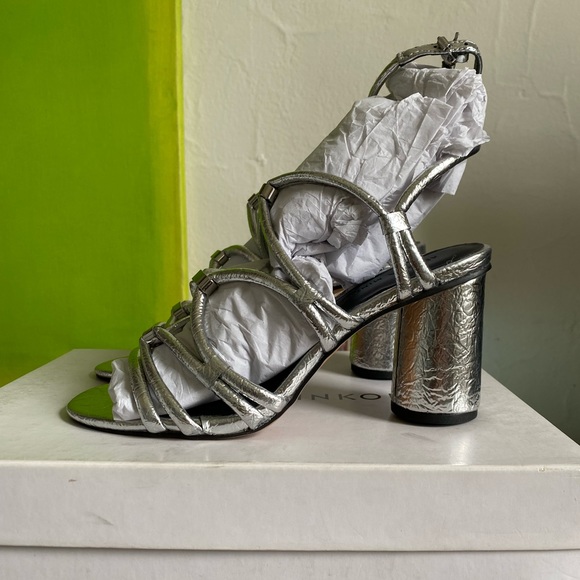 NWB Rebecca Minkoff Metallic Silver Strappy Heels "Prefect for Holidays" - Picture 1 of 6
